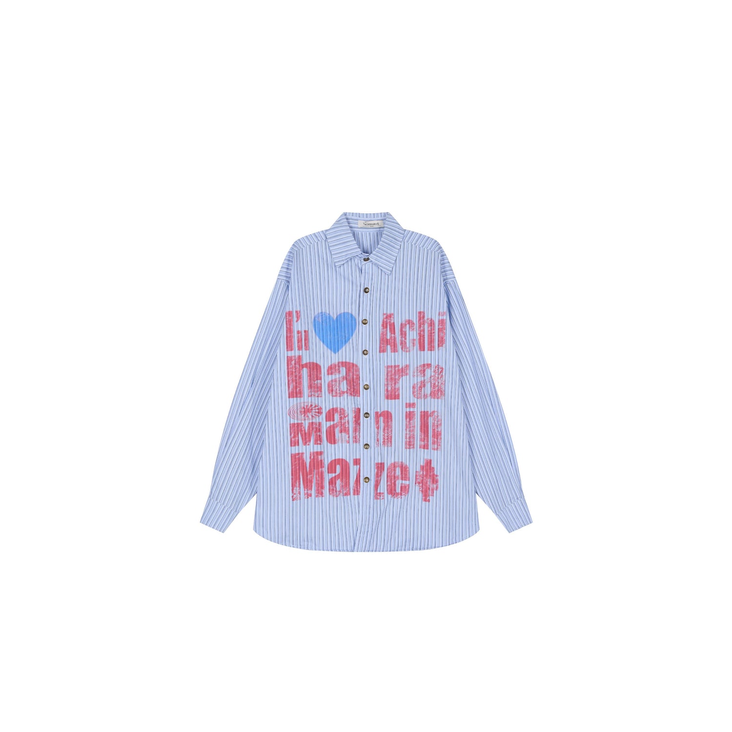 Blue Striped Letter Print Long Sleeve Shirt