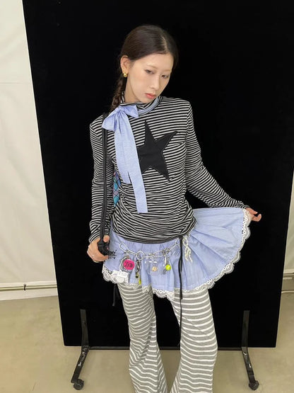 Blue Striped Scarf For Fall Winter Neck Warmer Accessories