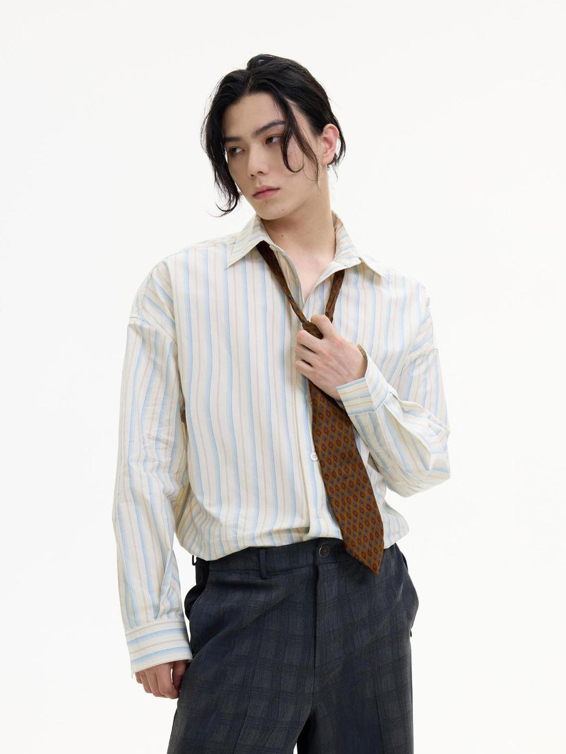 Peoplesense Blue White Striped Loose Fit Cotton Shirt With Folk Embroidery