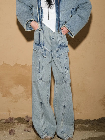 Snowwash Flared Jeans With Astro Design