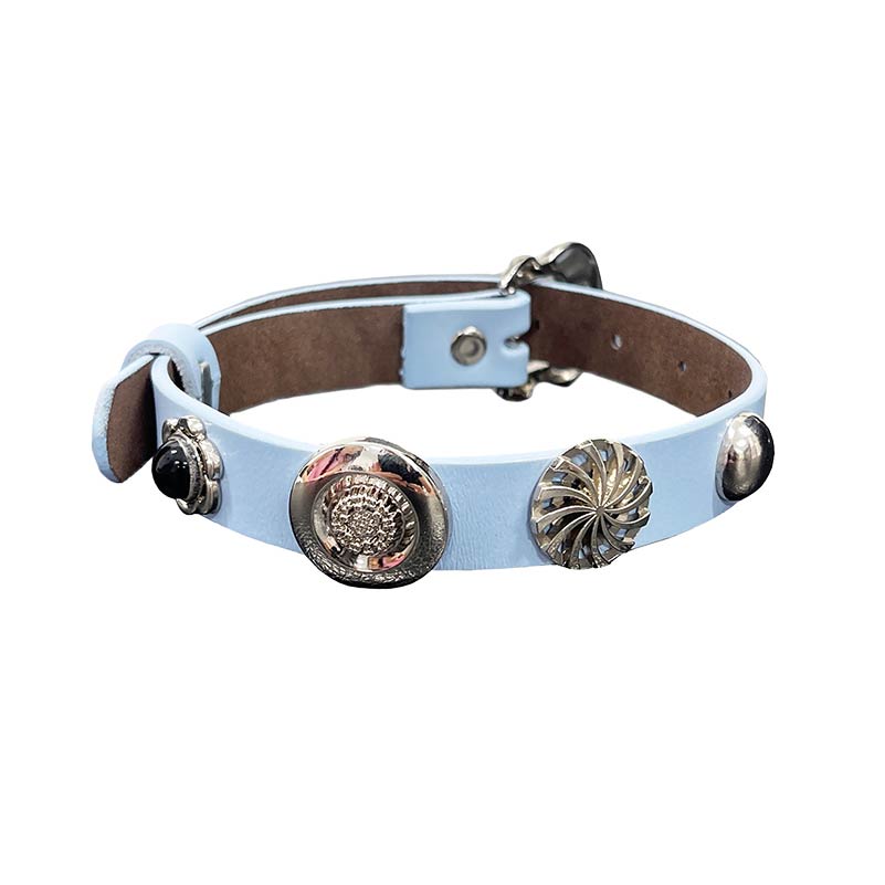 YOSHUYUKI Vintage Punk Blue Leather Collar Choker with Studs