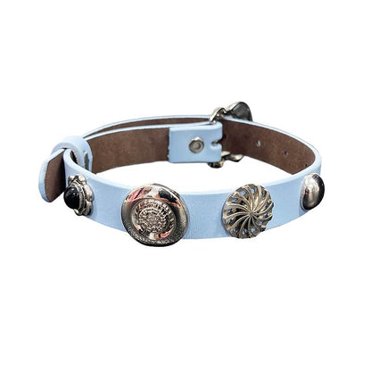 YOSHUYUKI Vintage Punk Blue Leather Collar Choker with Studs