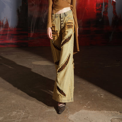 UpdateNN NORTH NODE Leopard Print Patchwork Denim Flares