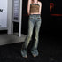 UpdateNN NORTH NODE Vintage Flared Jeans Super Slim Fit Distressed Denim