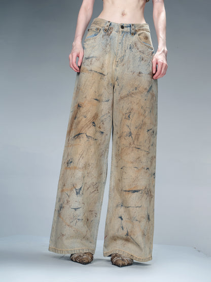 NN NORTH NODE Distressed Wide Leg Denim Pants