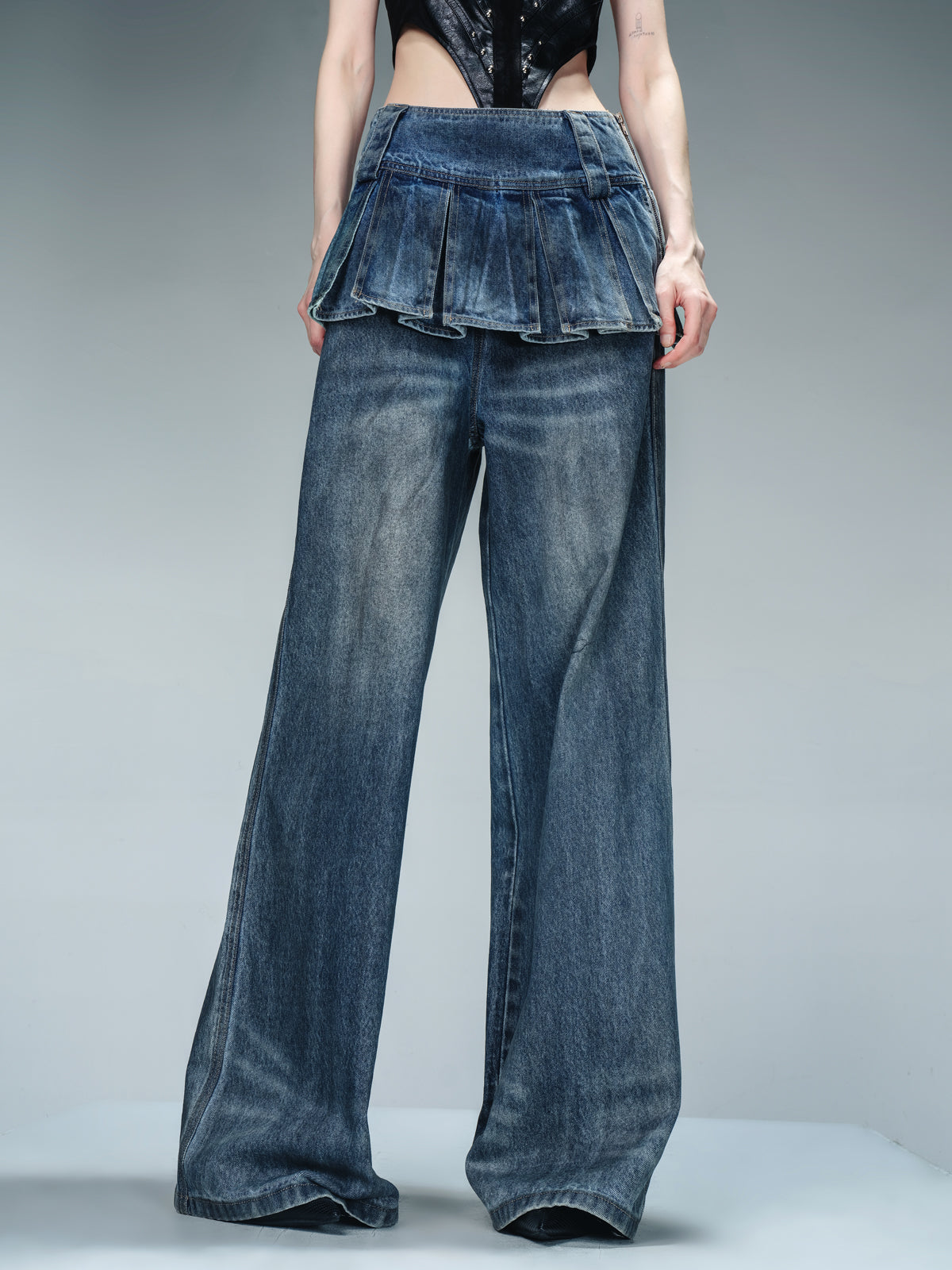 NN NORTH NODE Denim Culottes With Wide Leg And Pleated Detail