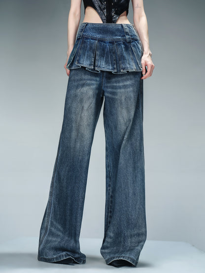 NN NORTH NODE Denim Culottes With Wide Leg And Pleated Detail