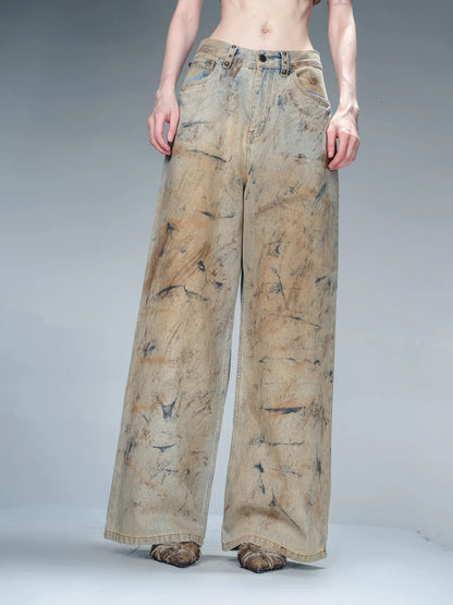 Distressed Wide Leg Denim Pants
