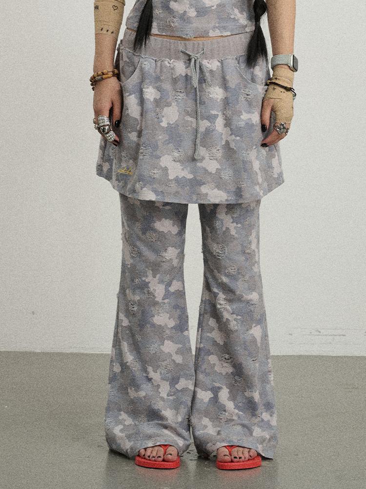 Achihara Blueberry Ice Camo Palazzo Pants For  Flare Pants
