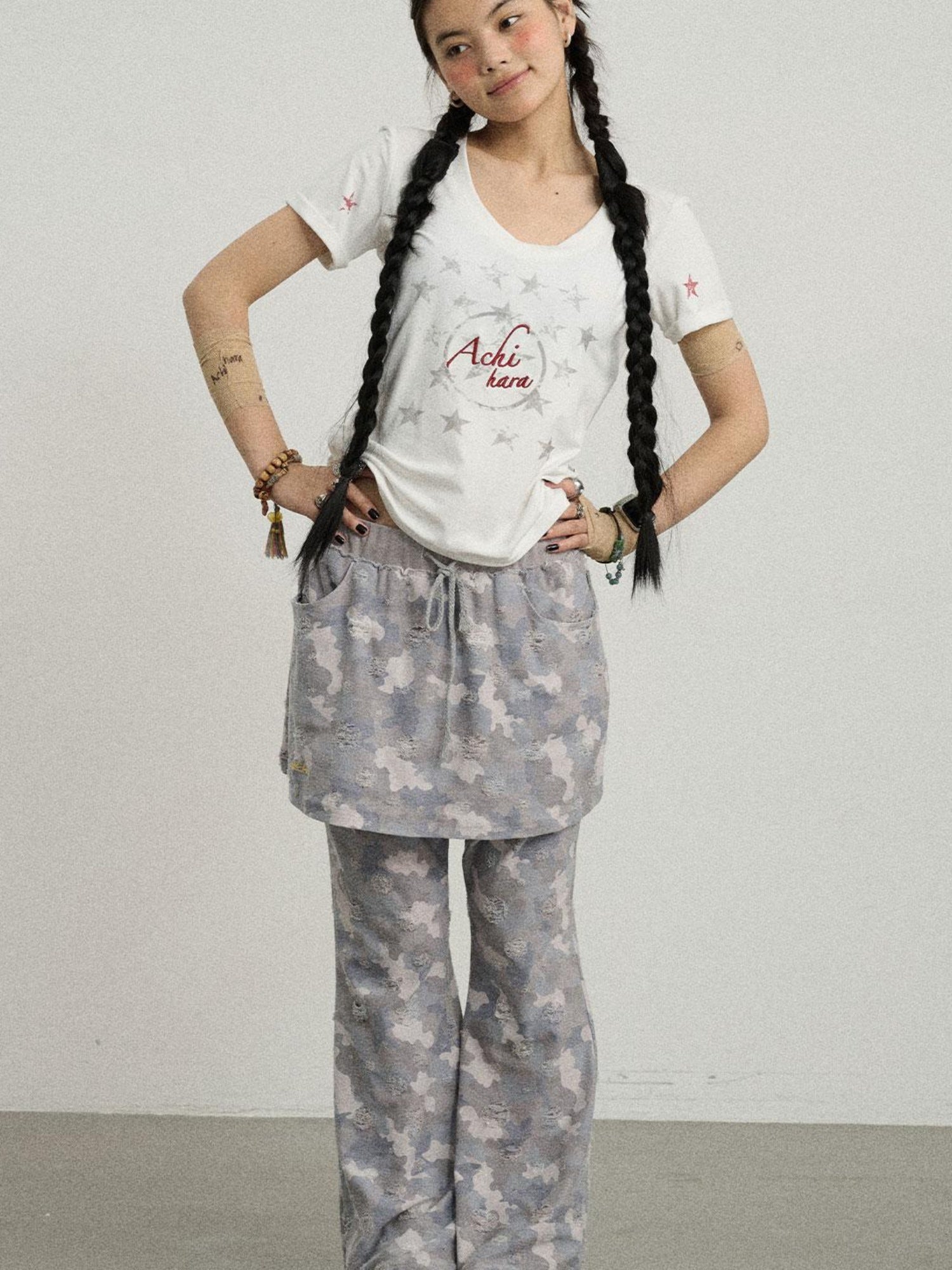 Achihara Blueberry Ice Camo Palazzo Pants For  Flare Pants