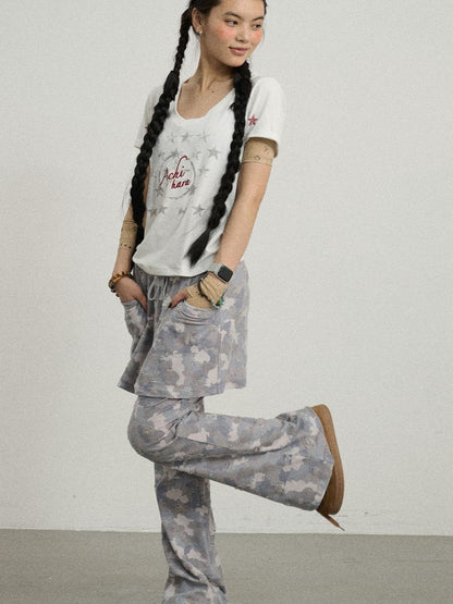 Achihara Blueberry Ice Camo Palazzo Pants For  Flare Pants