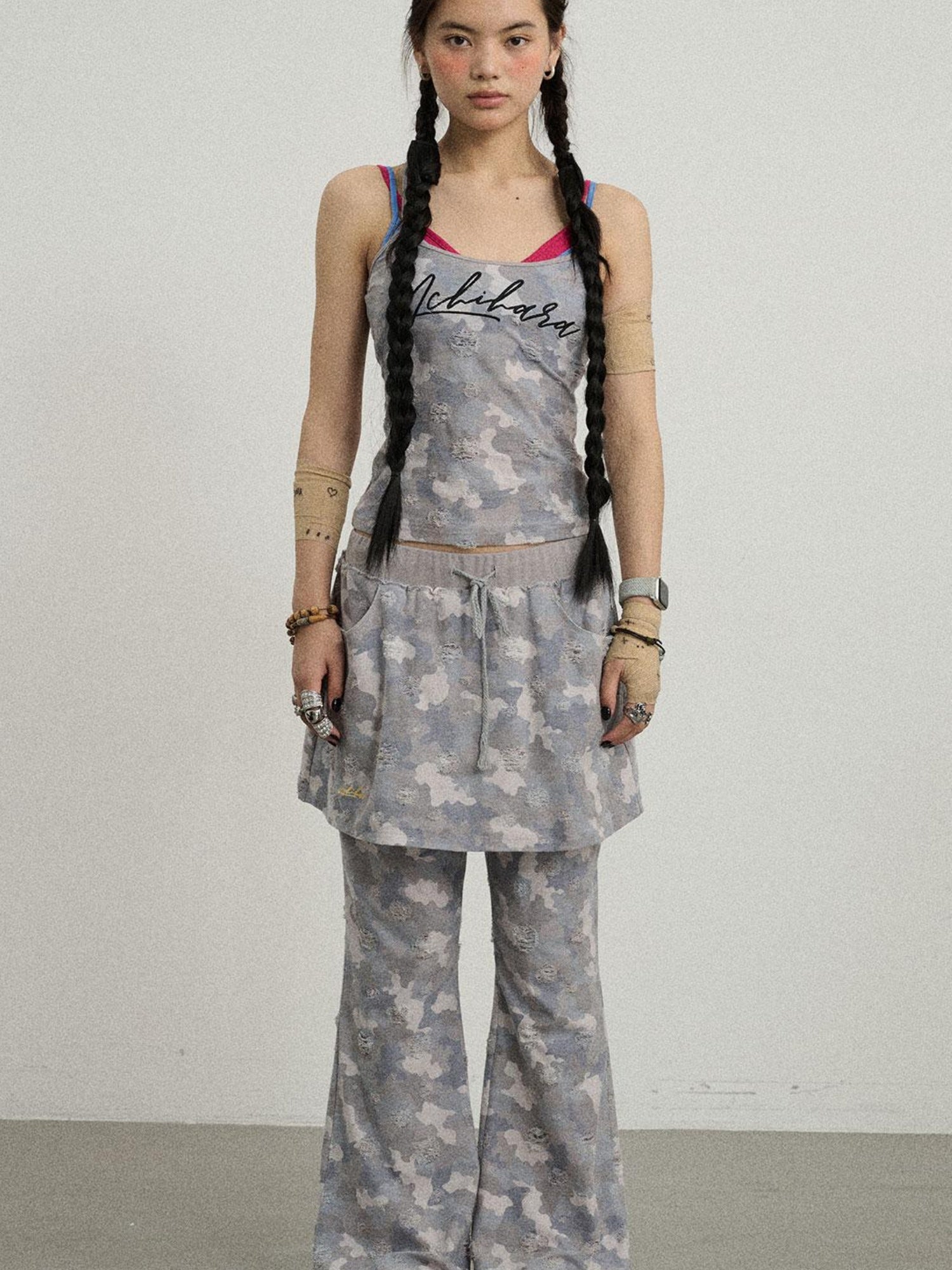 Achihara Blueberry Ice Camo Palazzo Pants For  Flare Pants
