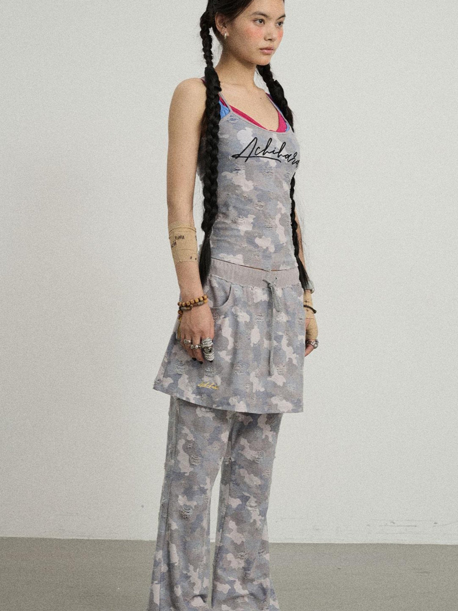 Achihara Blueberry Ice Camo Palazzo Pants For  Flare Pants