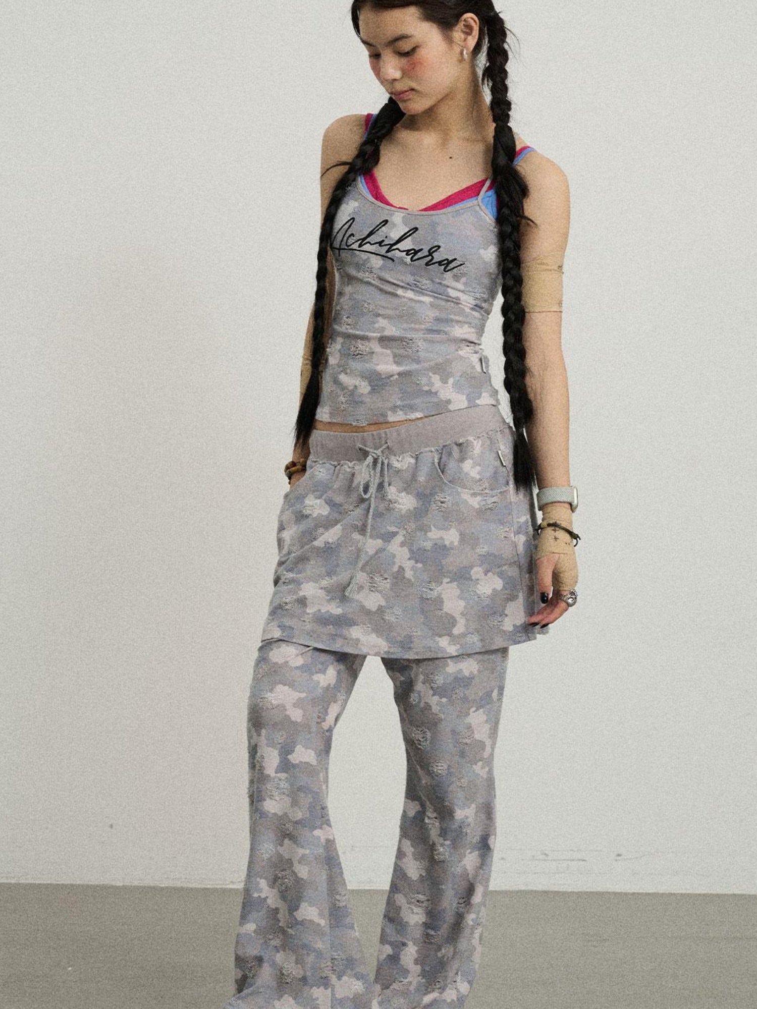 Achihara Blueberry Ice Camo Palazzo Pants For  Flare Pants