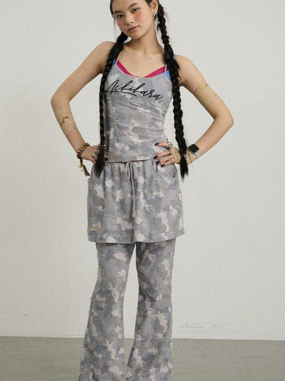 Achihara Blueberry Ice Camo Palazzo Pants For  Flare Pants