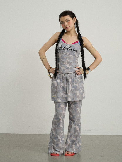Achihara Blueberry Ice Camo Palazzo Pants For  Flare Pants
