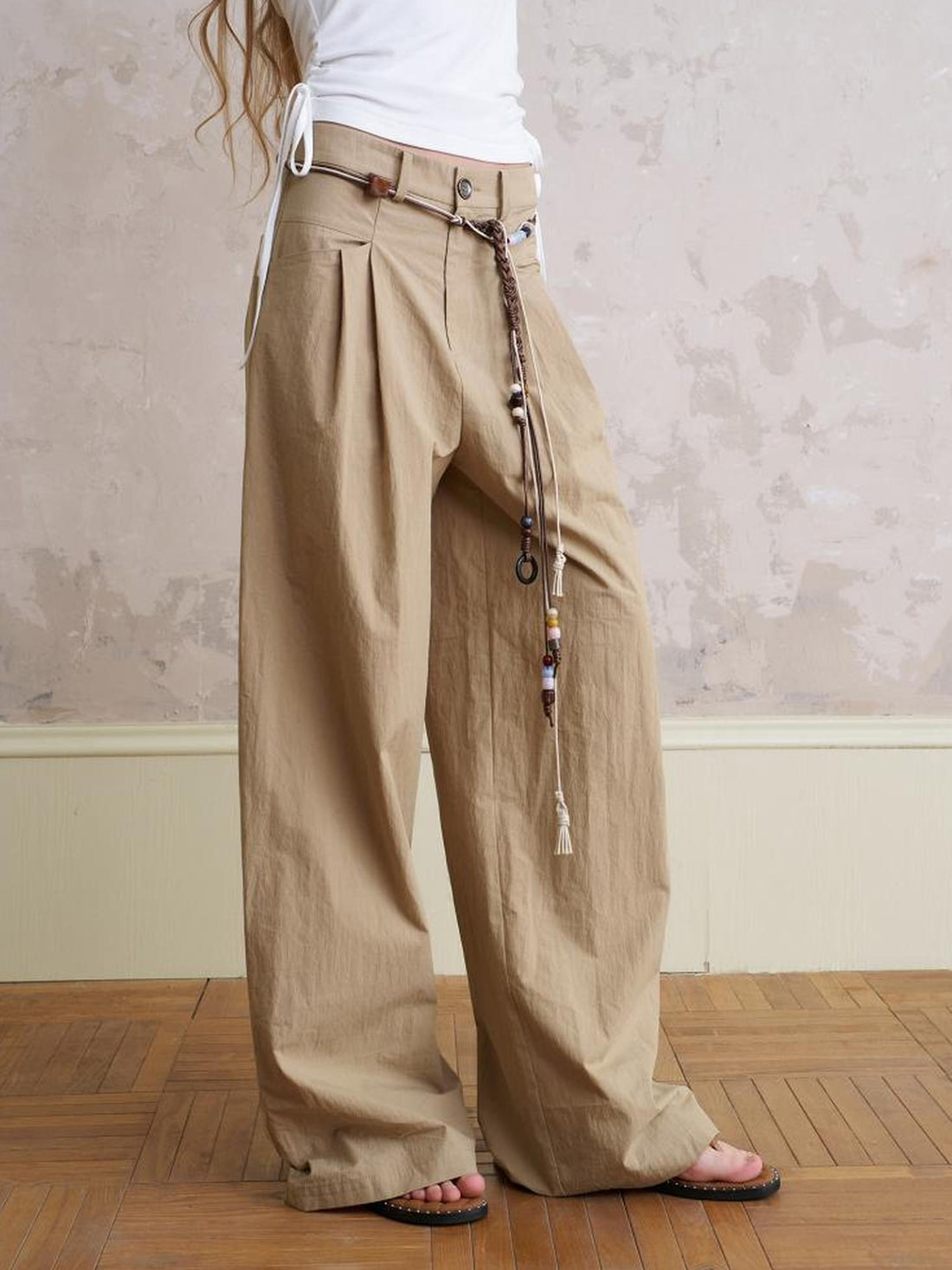 DIDDI MODA Bohemian Beaded Wide Leg Pants With DIY Waist Chain