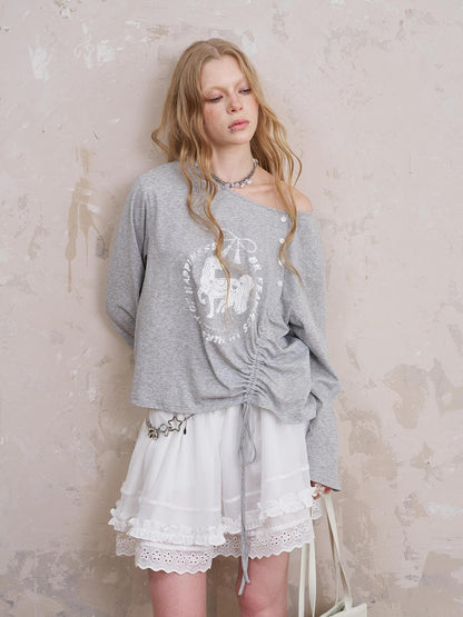 DIDDI MODA Bohemian Bow Pony Print Cropped Sleeve Tee