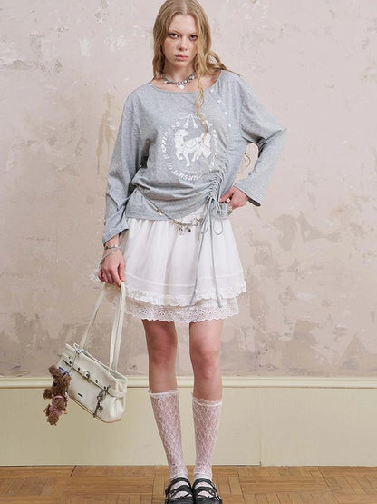 Bohemian Bow Pony Print Cropped Sleeve Tee