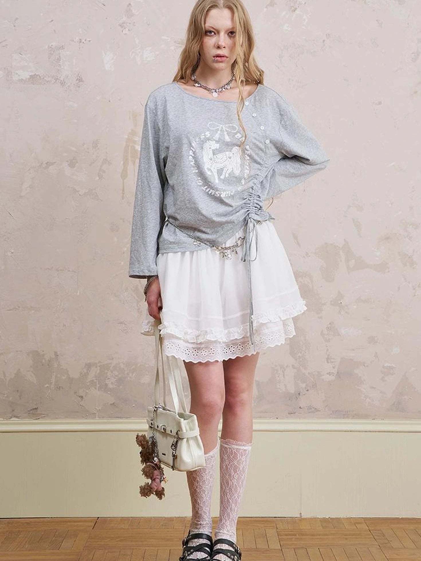 Bohemian Bow Pony Print Cropped Sleeve Tee