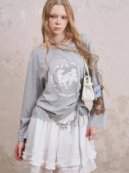 Bohemian Bow Pony Print Cropped Sleeve Tee