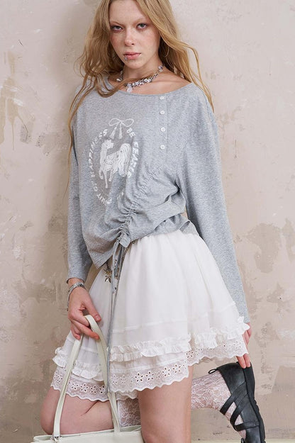 DIDDI MODA Bohemian Bow Pony Print Cropped Sleeve Tee