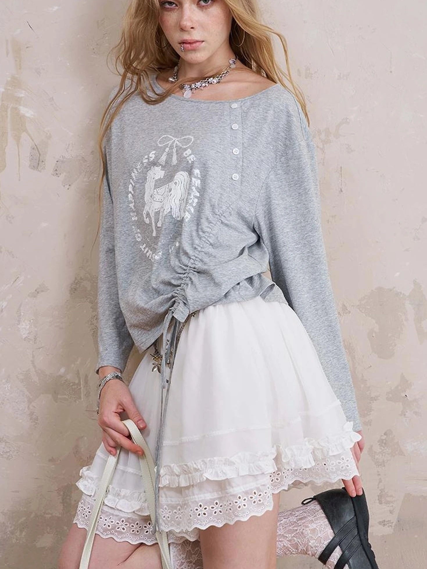 Bohemian Bow Pony Print Cropped Sleeve Tee