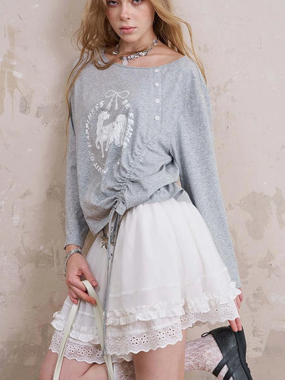 Bohemian Bow Pony Print Cropped Sleeve Tee