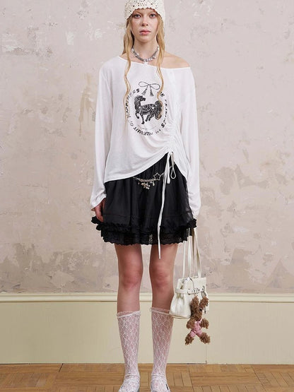 Bohemian Bow Pony Print Cropped Sleeve Tee