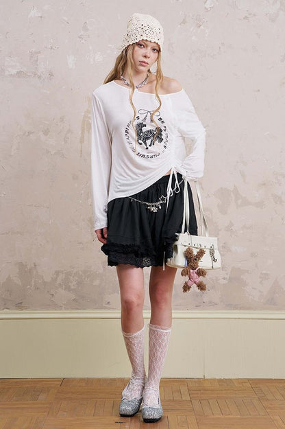 DIDDI MODA Bohemian Bow Pony Print Cropped Sleeve Tee