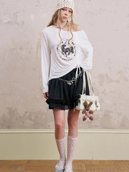 Bohemian Bow Pony Print Cropped Sleeve Tee