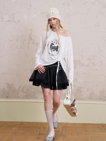 DIDDI MODA Bohemian Bow Pony Print Cropped Sleeve Tee