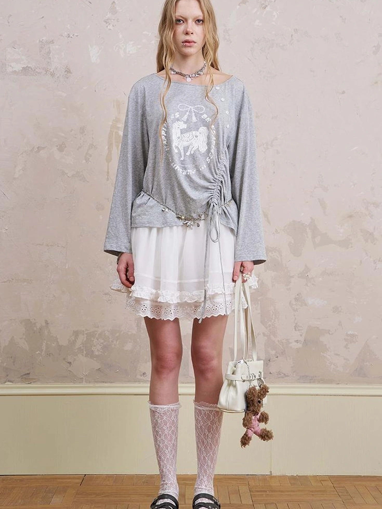 Bohemian Bow Pony Print Cropped Sleeve Tee