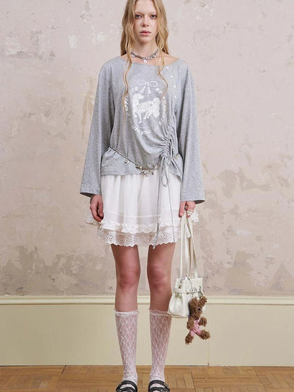 Bohemian Bow Pony Print Cropped Sleeve Tee
