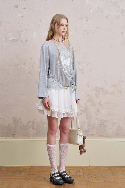 DIDDI MODA Bohemian Bow Pony Print Cropped Sleeve Tee
