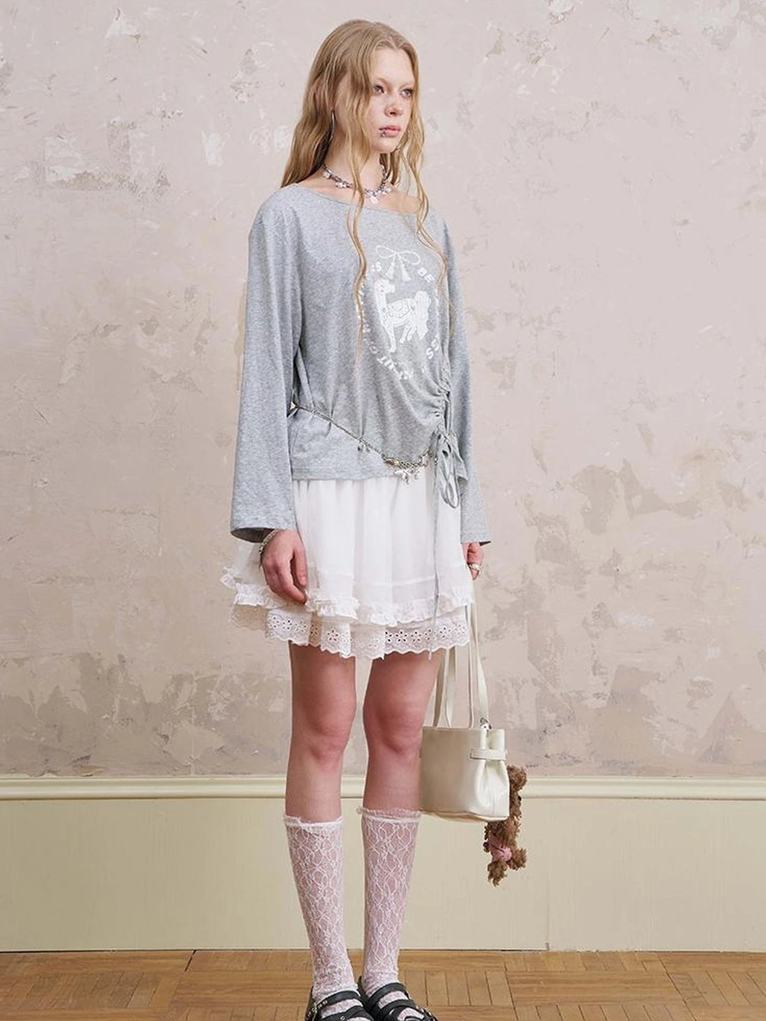 Bohemian Bow Pony Print Cropped Sleeve Tee