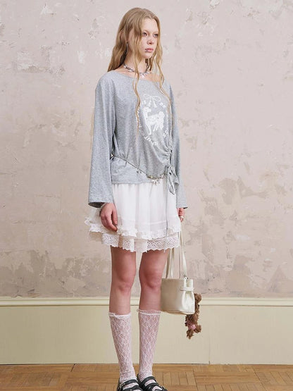 Bohemian Bow Pony Print Cropped Sleeve Tee