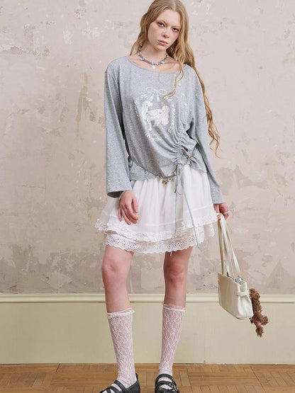 Bohemian Bow Pony Print Cropped Sleeve Tee
