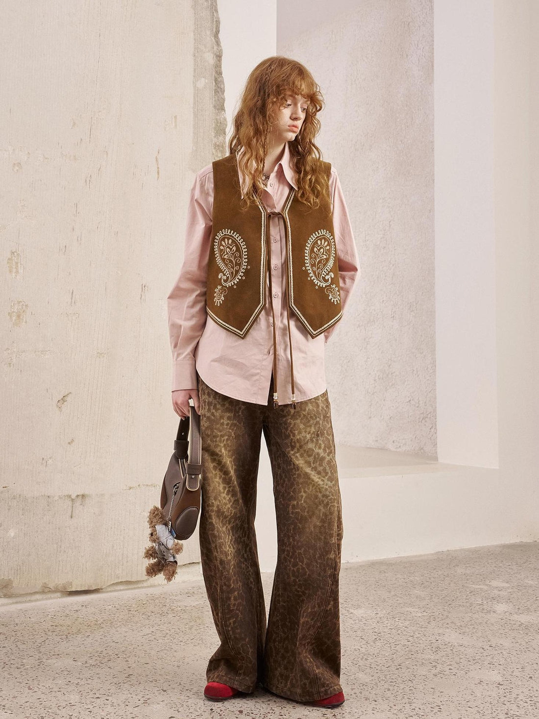 DIDDI MODA Bohemian Cashew Embroidery PU Vest