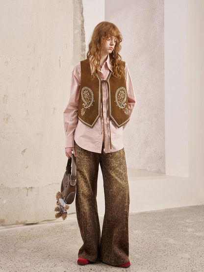 DIDDI MODA Bohemian Cashew Embroidery PU Vest
