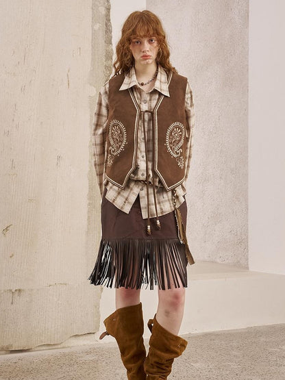 DIDDI MODA Bohemian Cashew Embroidery PU Vest