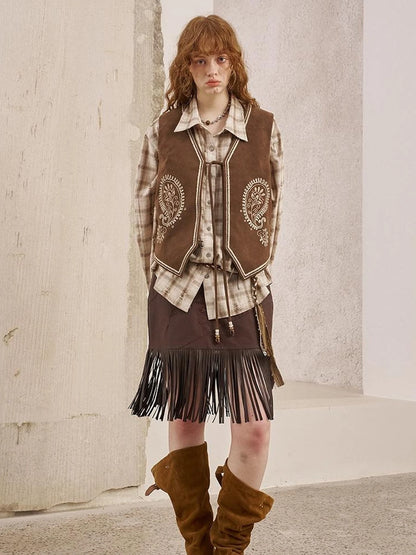 Bohemian Cashew Embroidery PU Vest