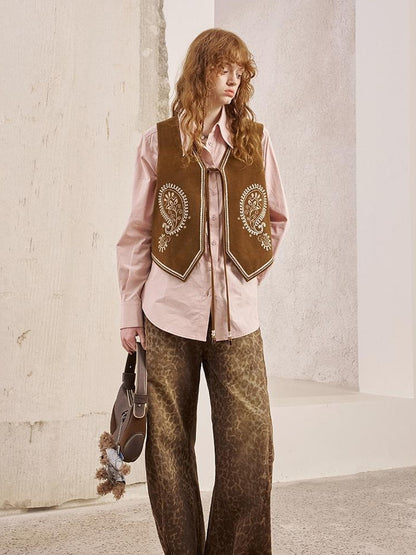 DIDDI MODA Bohemian Cashew Embroidery PU Vest