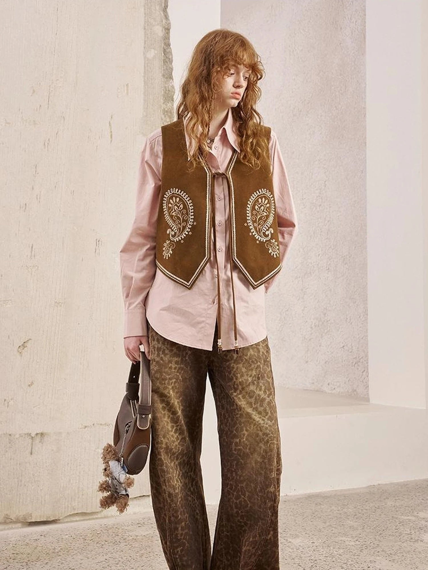 Bohemian Cashew Embroidery PU Vest