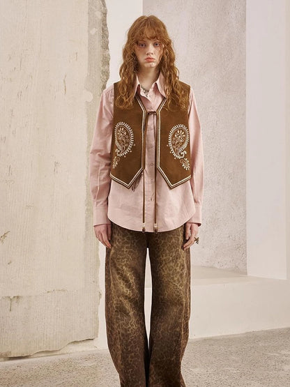 Bohemian Cashew Embroidery PU Vest