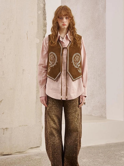 Bohemian Cashew Embroidery PU Vest