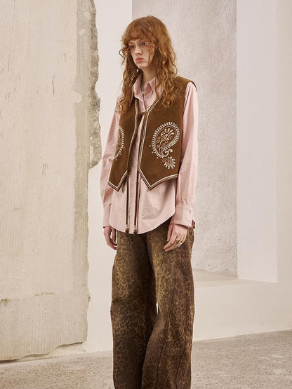 DIDDI MODA Bohemian Cashew Embroidery PU Vest