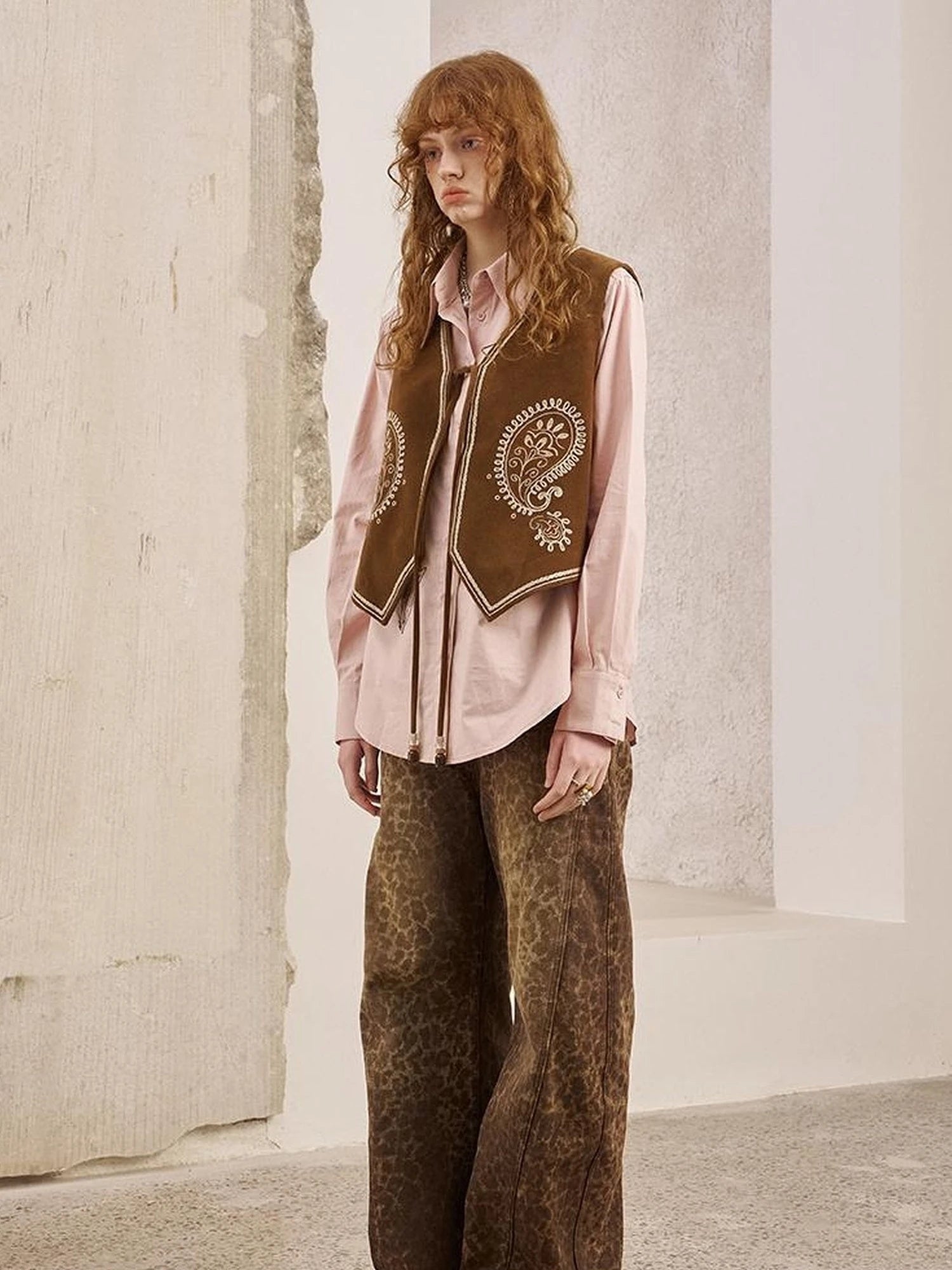 Bohemian Cashew Embroidery PU Vest