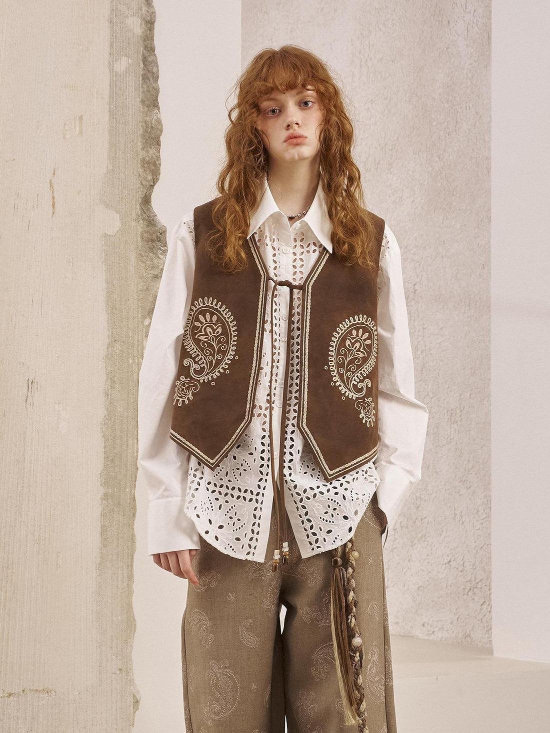 DIDDI MODA Bohemian Cashew Embroidery PU Vest