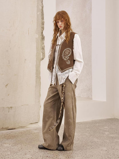 DIDDI MODA Bohemian Cashew Embroidery PU Vest